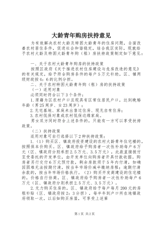 2024年大龄青年购房扶持意见