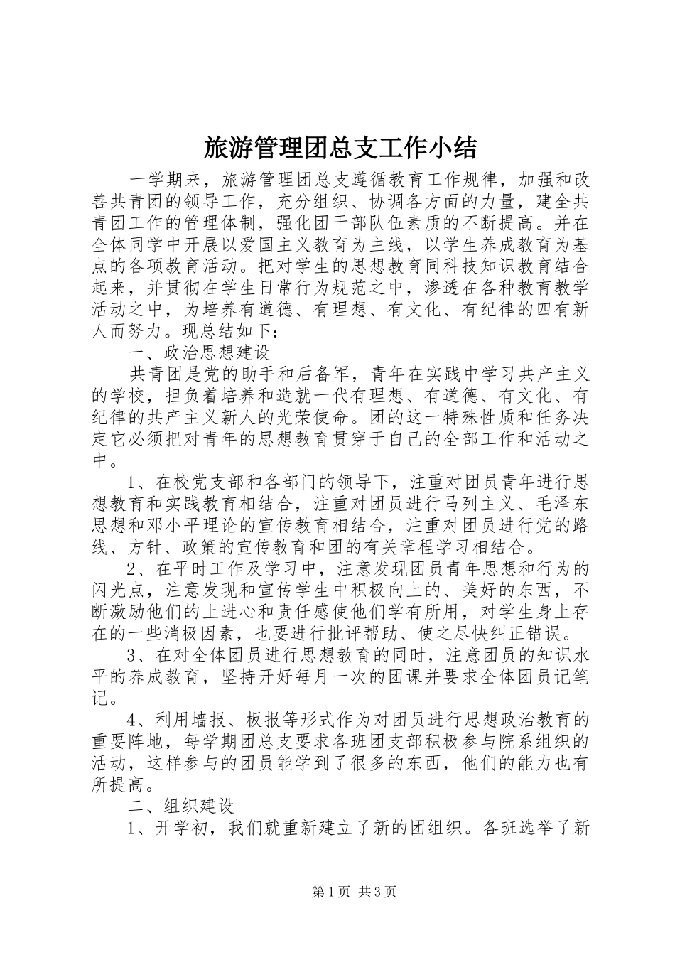 2024年旅游管理团总支工作小结_第1页