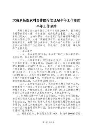 2024年大路乡新型农村合作医疗管理站半年工作总结半年工作总结