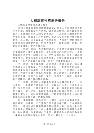 2024年大棚蔬菜种植调研报告