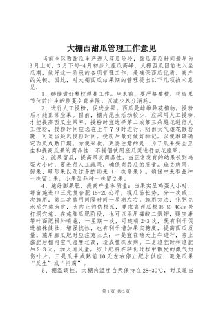 2024年大棚西甜瓜管理工作意见