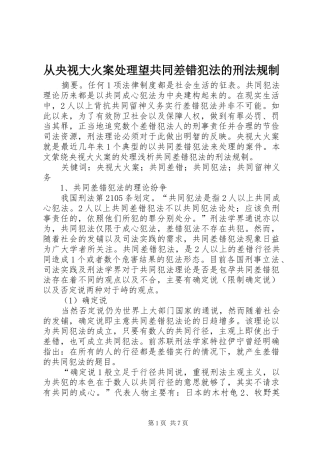 2024年从央视大火案处理望共同差错犯法的刑法规制