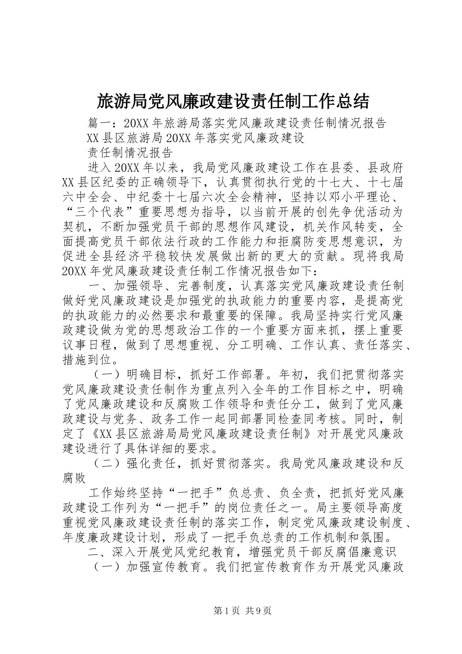 2024年旅游局党风廉政建设责任制工作总结_第1页