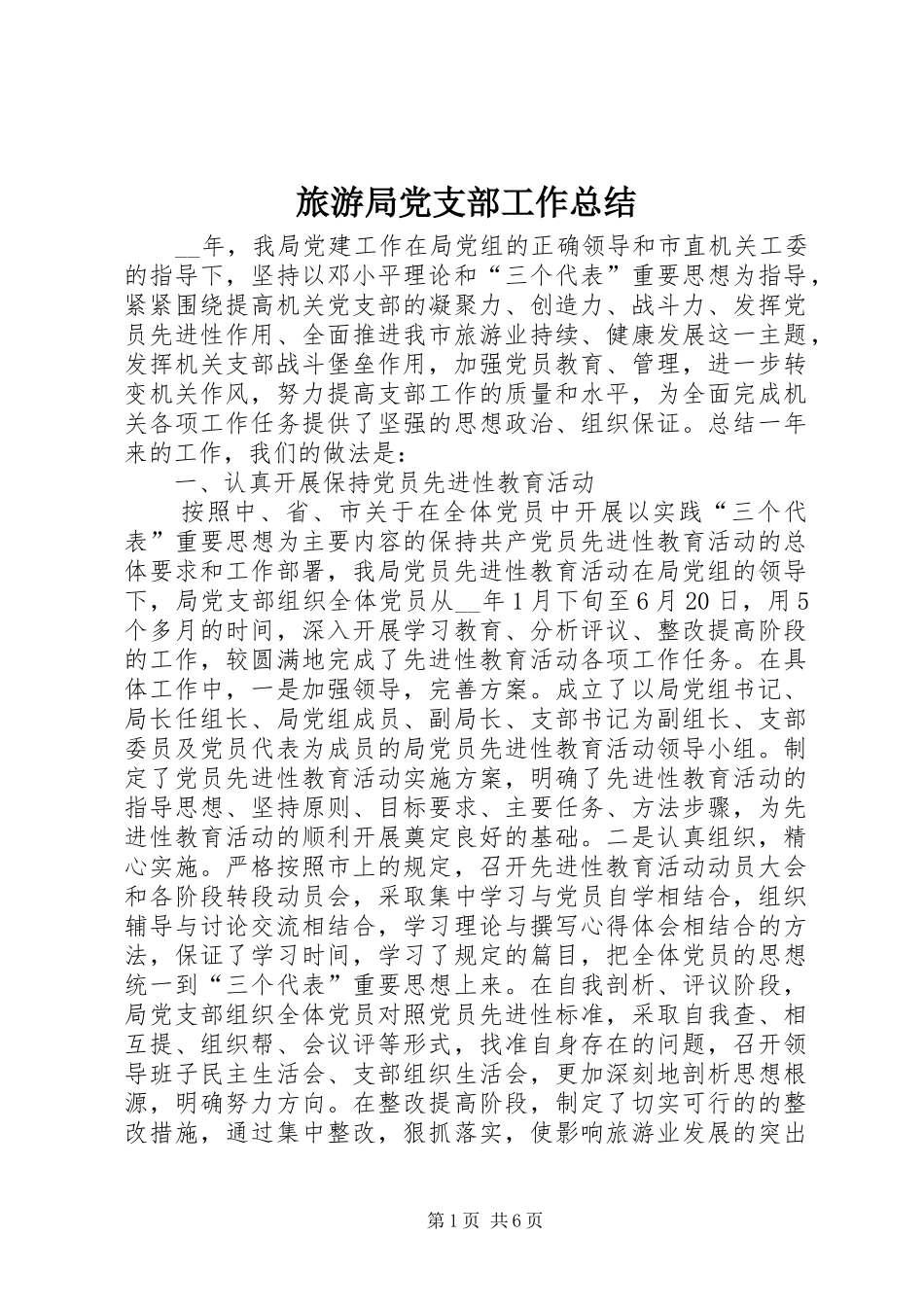 2024年旅游局党支部工作总结_第1页