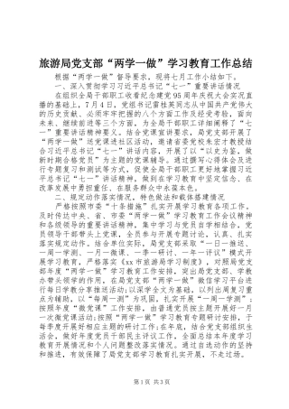 2024年旅游局党支部两学一做学习教育工作总结