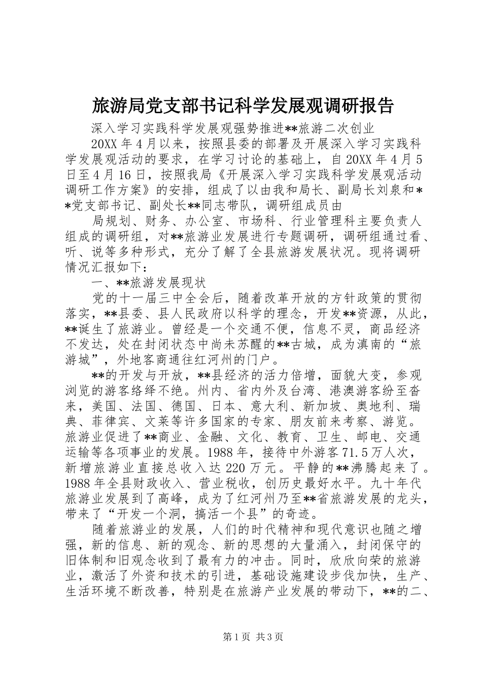 2024年旅游局党支部书记科学发展观调研报告_第1页