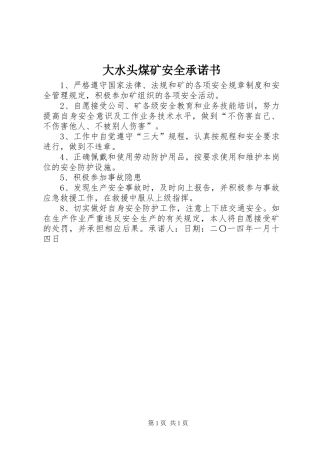 2024年大水头煤矿安全承诺书
