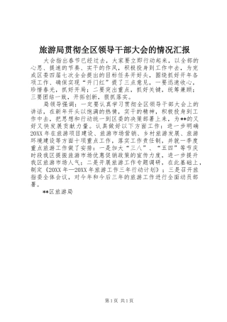2024年旅游局贯彻全区领导干部大会的情况汇报