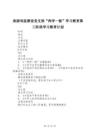 2024年旅游局监察室党支部两学一做学习教育第三阶段学习教育计划