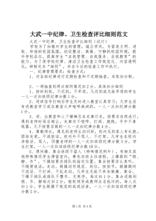 2024年大武一中纪律卫生检查评比细则范文