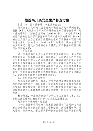 2024年旅游局开展安全生产督查方案
