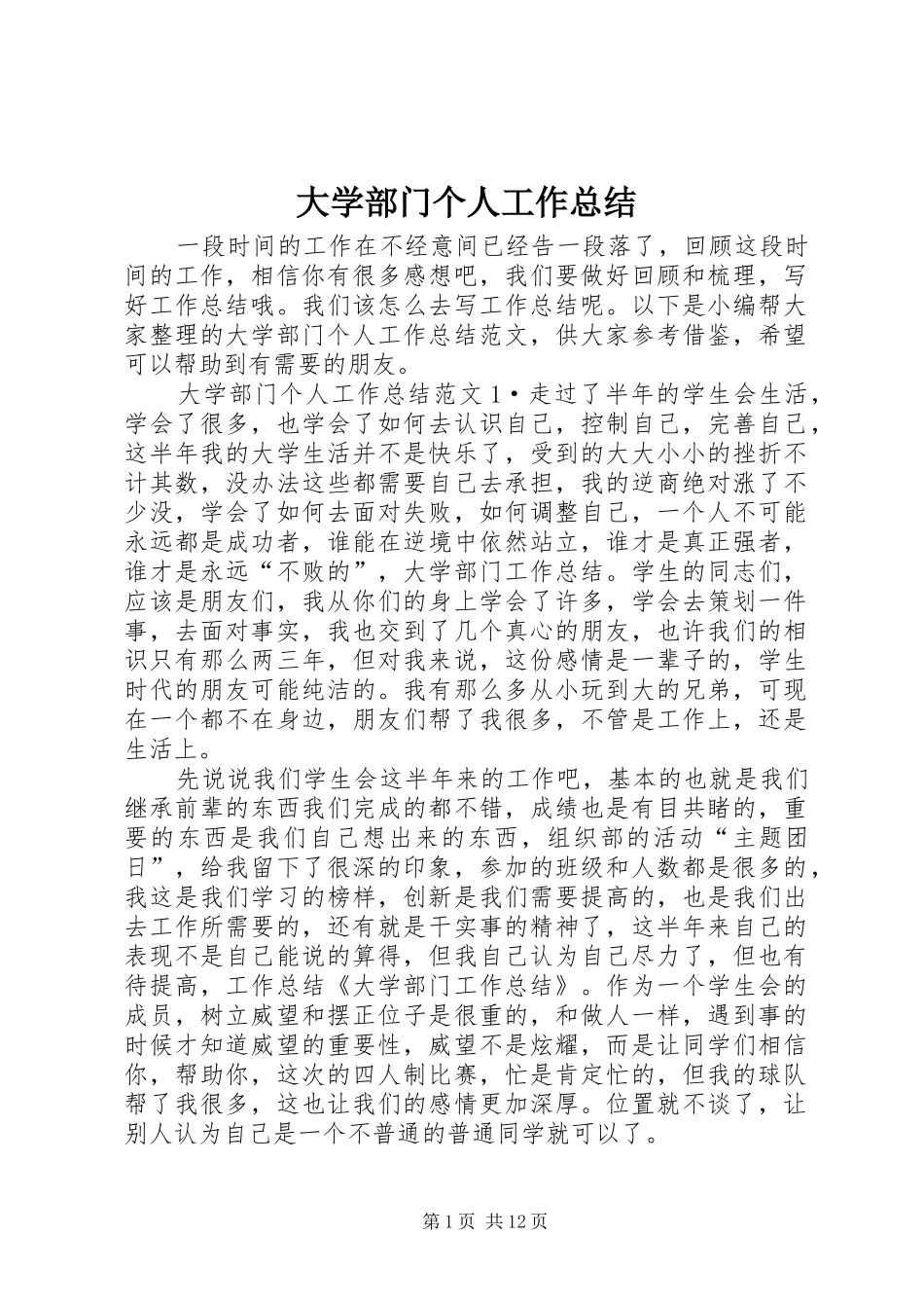 2024年大学部门个人工作总结_第1页