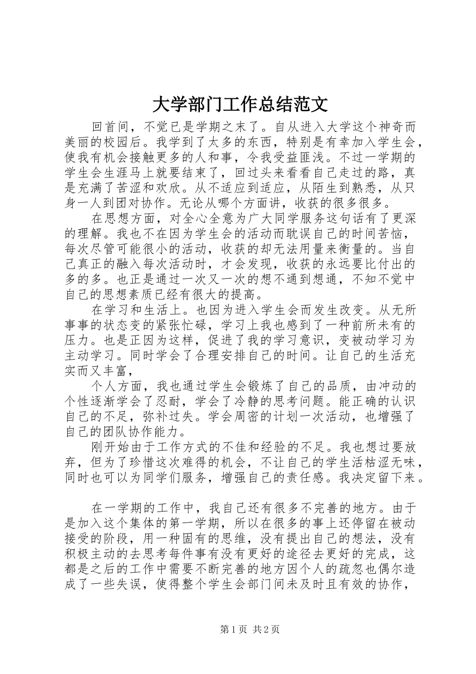 2024年大学部门工作总结范文_第1页
