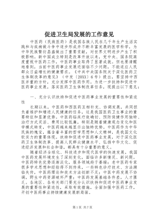 2024年促进卫生局发展的工作意见
