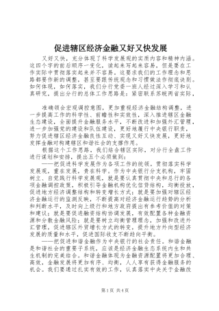 2024年促进辖区经济金融又好又快发展