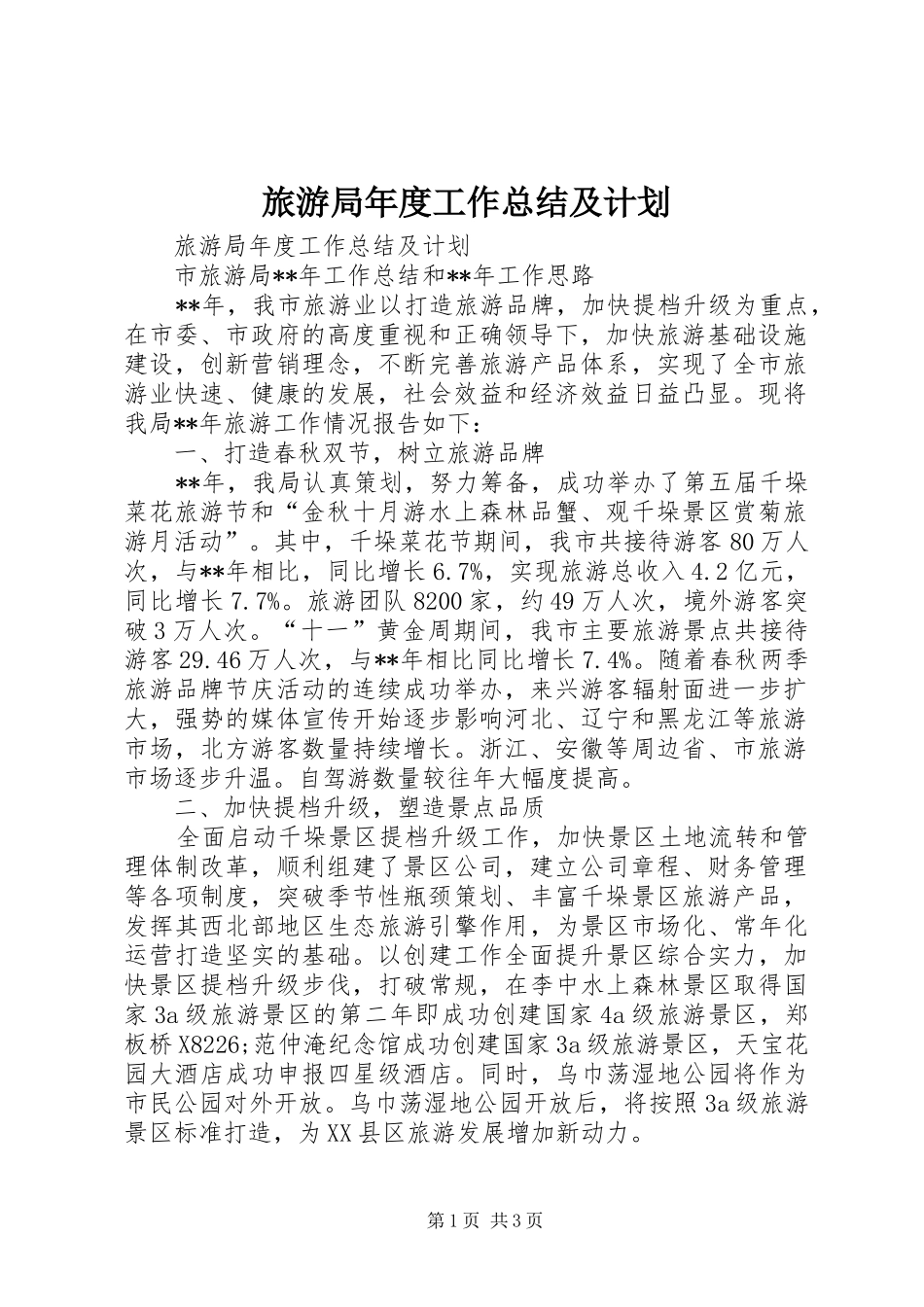 2024年旅游局年度工作总结及计划_第1页