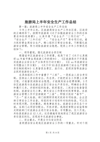 2024年旅游局上半年安全生产工作总结