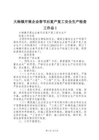 2024年大杨镇开展企业春节后复产复工安全生产检查工作总