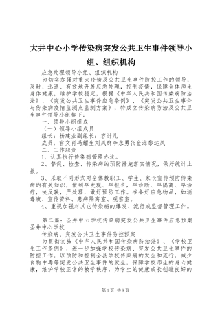 2024年大井中心小学传染病突发公共卫生事件领导小组组织机构