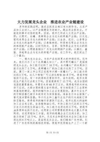 2024年大力发展龙头企业推进农业产业链建设