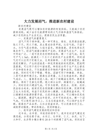 2024年大力发展沼气，推进新农村建设