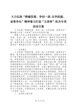 2024年大力弘扬跨越发展争创一流比学赶超奋勇争先精神着力打造五表率机关专项活动方案