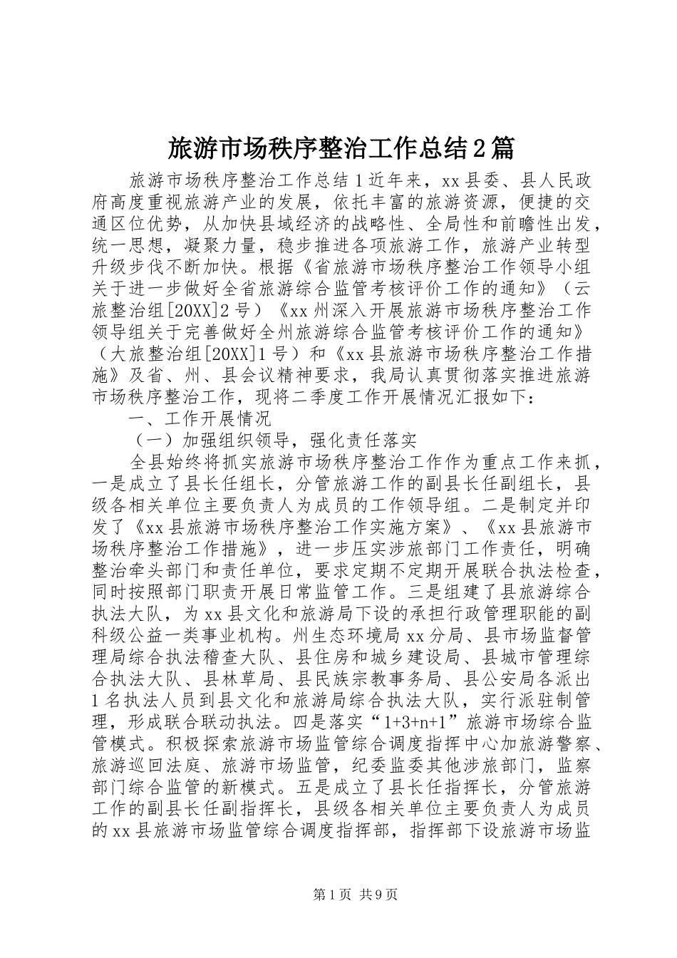 2024年旅游市场秩序整治工作总结篇_第1页