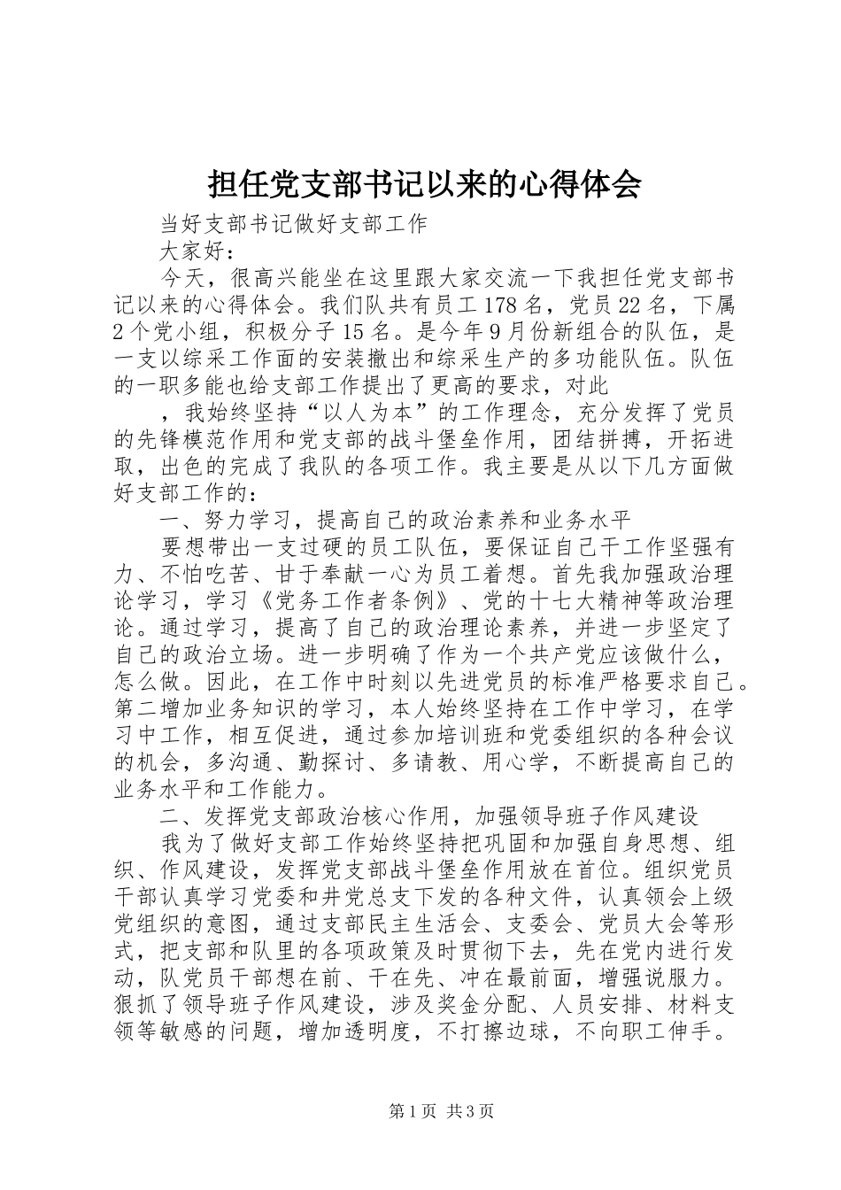 2024年担任党支部书记以来的心得体会_第1页