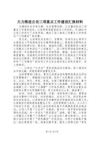 2024年大力推进公安三项重点工作建设汇报材料