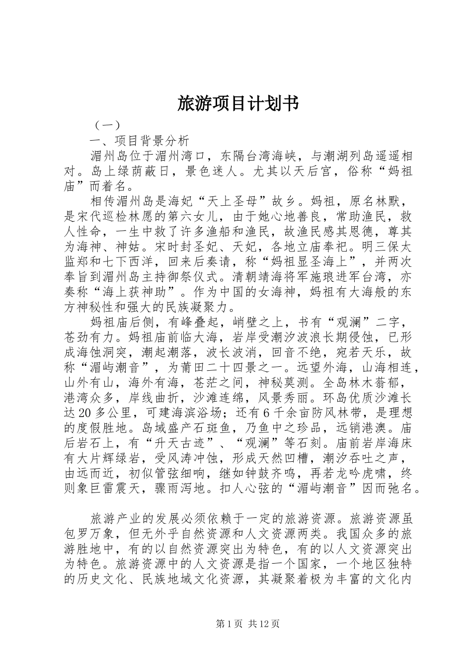 2024年旅游项目计划书_第1页