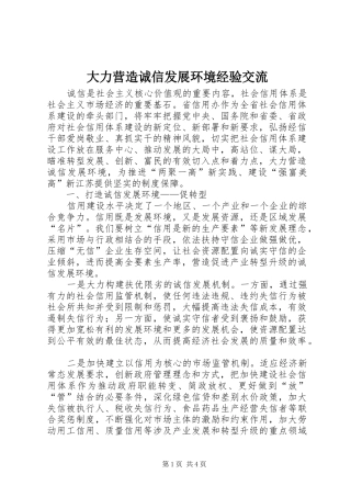 2024年大力营造诚信发展环境经验交流