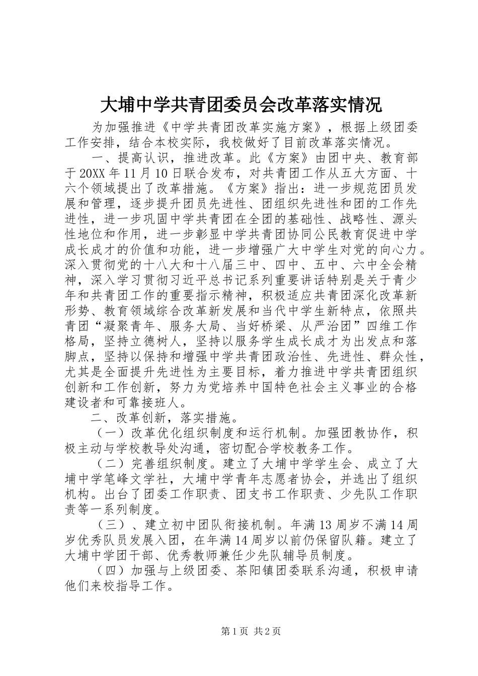 2024年大埔中学共青团委员会改革落实情况_第1页