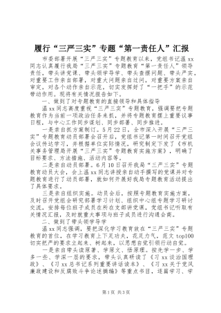 2024年履行三严三实专题第一责任人汇报