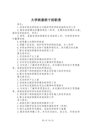 2024年大学班委班干的职责