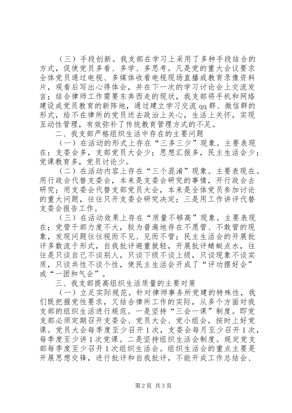 2024年律师事务所党支部严格组织生活工作报告_第2页