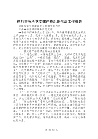 2024年律师事务所党支部严格组织生活工作报告