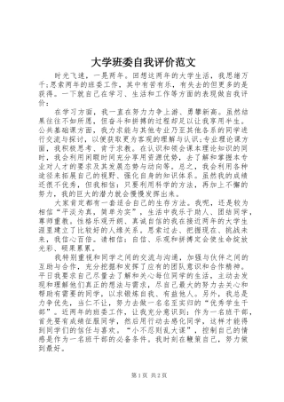 2024年大学班委自我评价范文