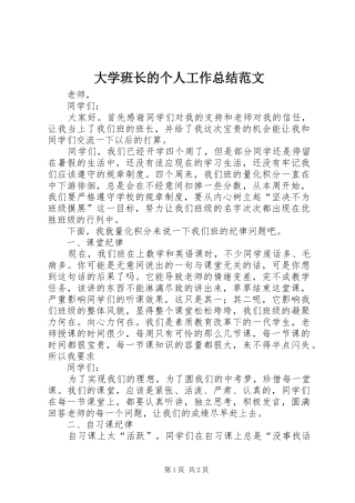 2024年大学班长的个人工作总结范文