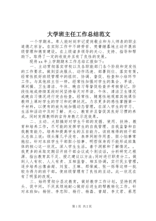 2024年大学班主任工作总结范文