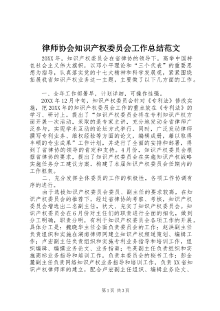 2024年律师协会知识产权委员会工作总结范文