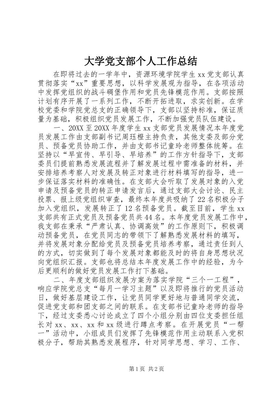2024年大学党支部个人工作总结_第1页