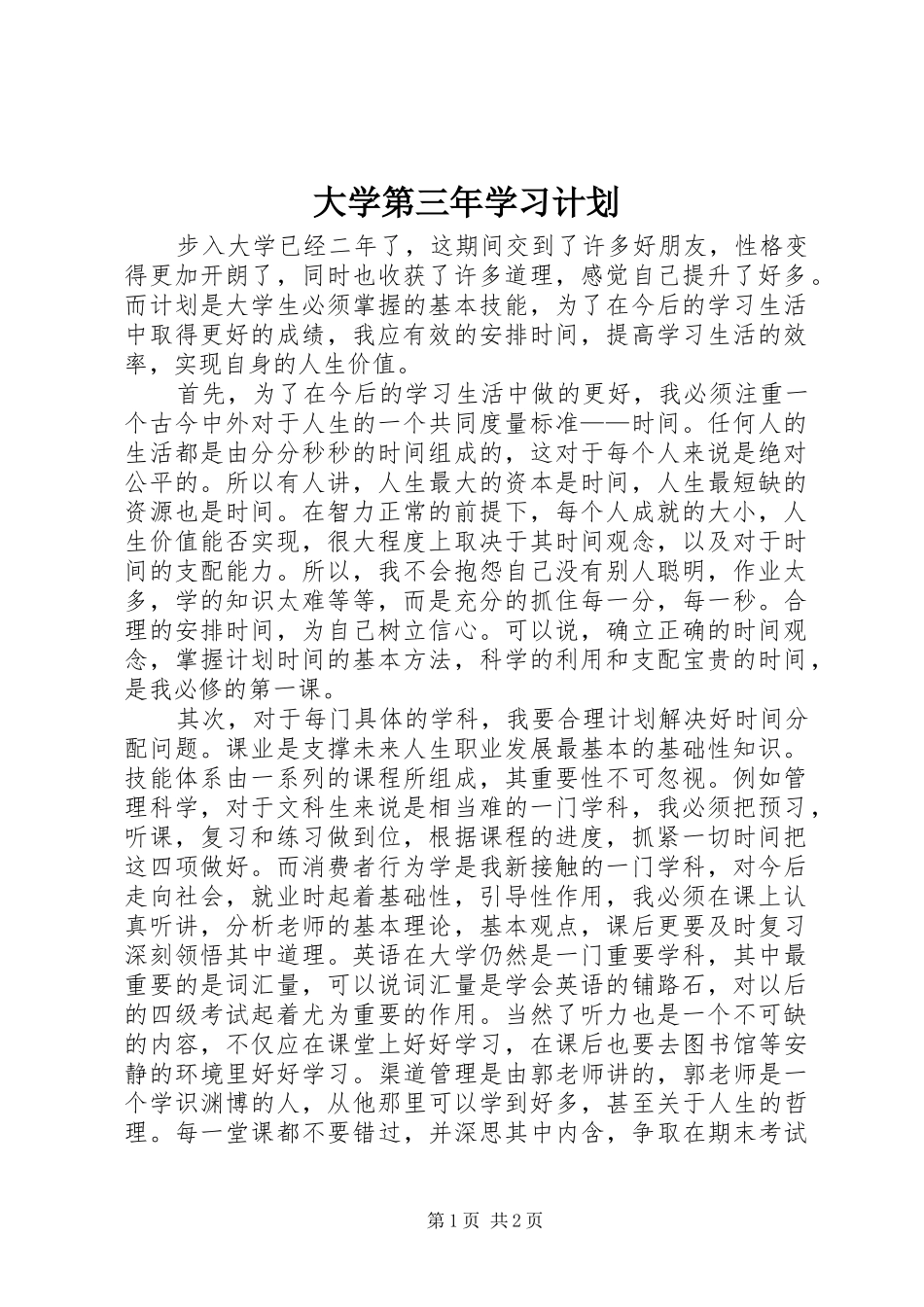 2024年大学第三年学习计划_第1页