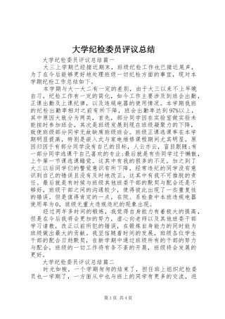 2024年大学纪检委员评议总结
