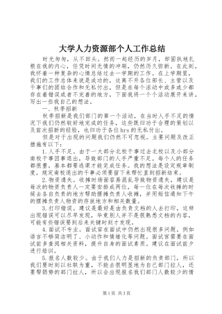 2024年大学人力资源部个人工作总结