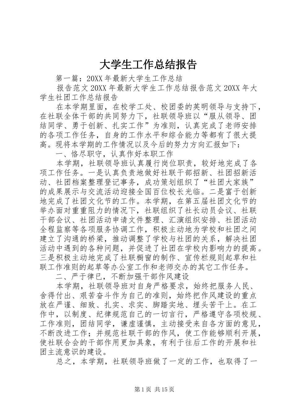 2024年大学生工作总结报告_第1页