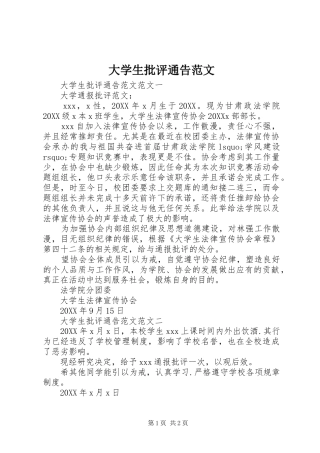 2024年大学生批评通告范文