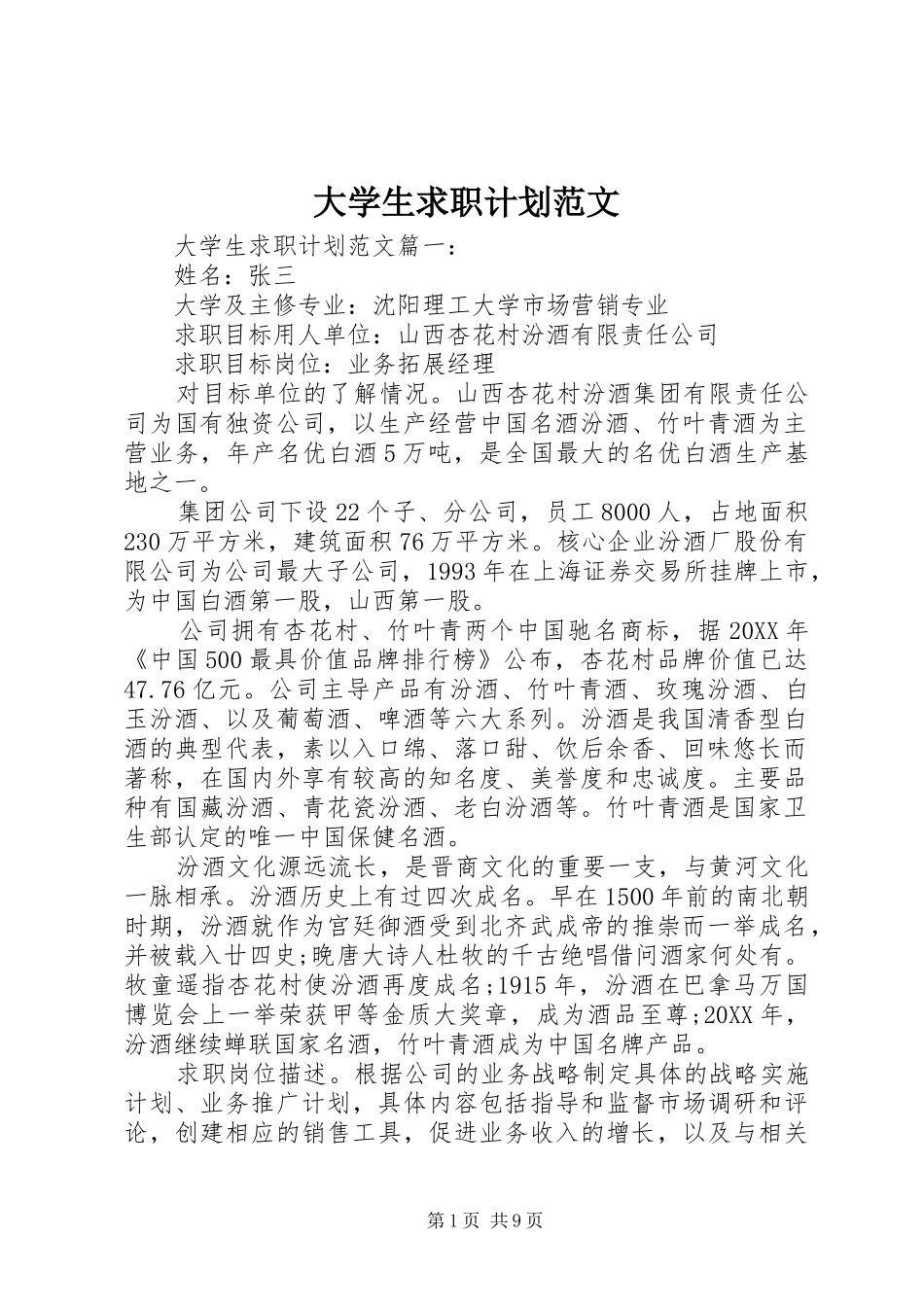 2024年大学生求职计划范文_第1页