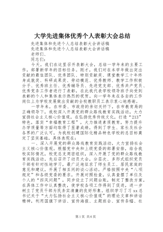 2024年大学先进集体优秀个人表彰大会总结