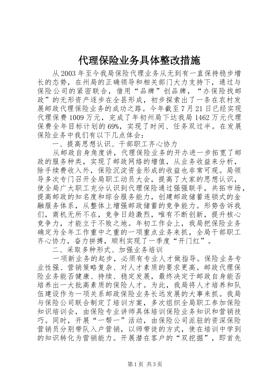 2024年代理保险业务具体整改措施_第1页