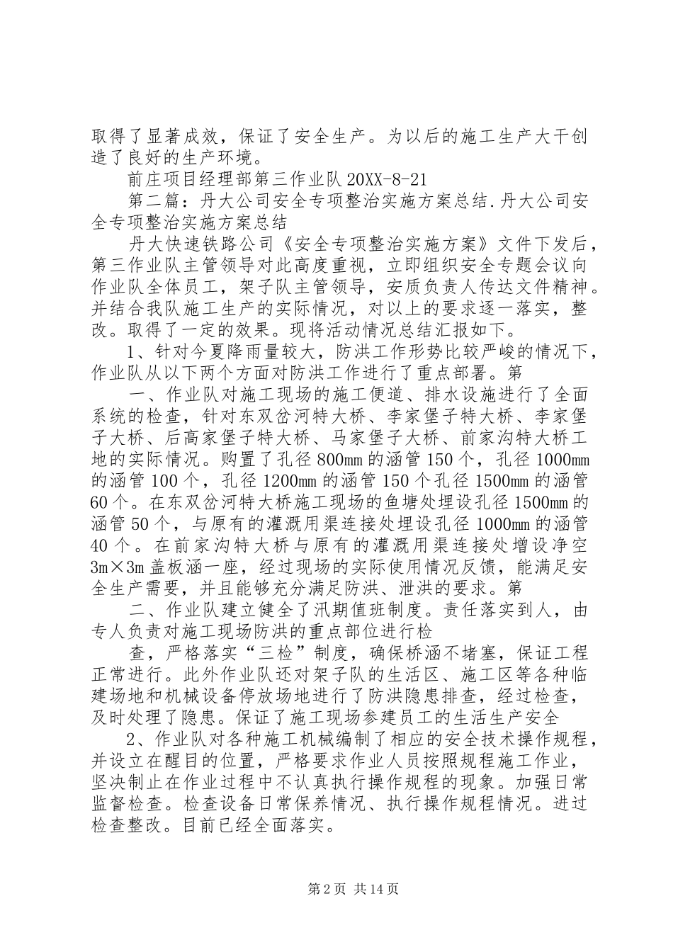 2024年丹大公司安全专项整治实施方案总结_第2页